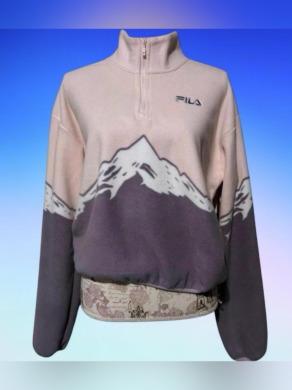Fila Mountain Print Fleece Pullover quarter zip pink/purple